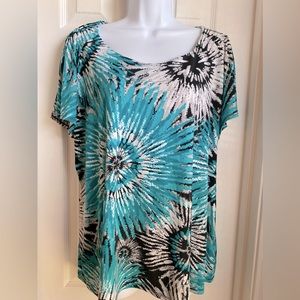 Turquoise/Black/White Ladies Slinky Top